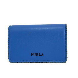 Furla Coin Case Key Ring Blue Leather